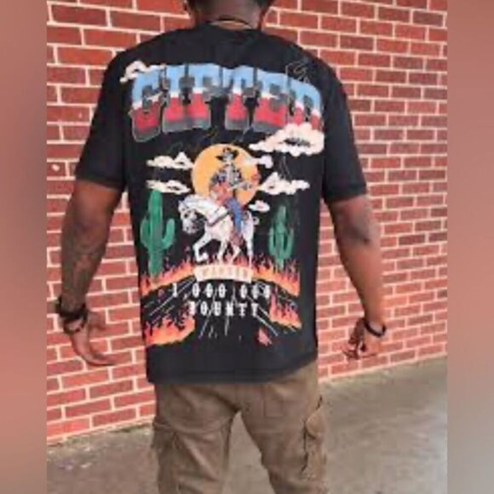 GFTD LA Men’s Vintage Wash Black Graphic Short Sleeve T-Shirt Raw Hem - Size S